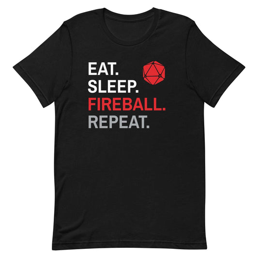 Printify T-Shirt Black / S Wizard Class T-Shirt – 'Eat, Sleep, Fireball, Repeat' – Dungeons & Dragons Wizard Apparel