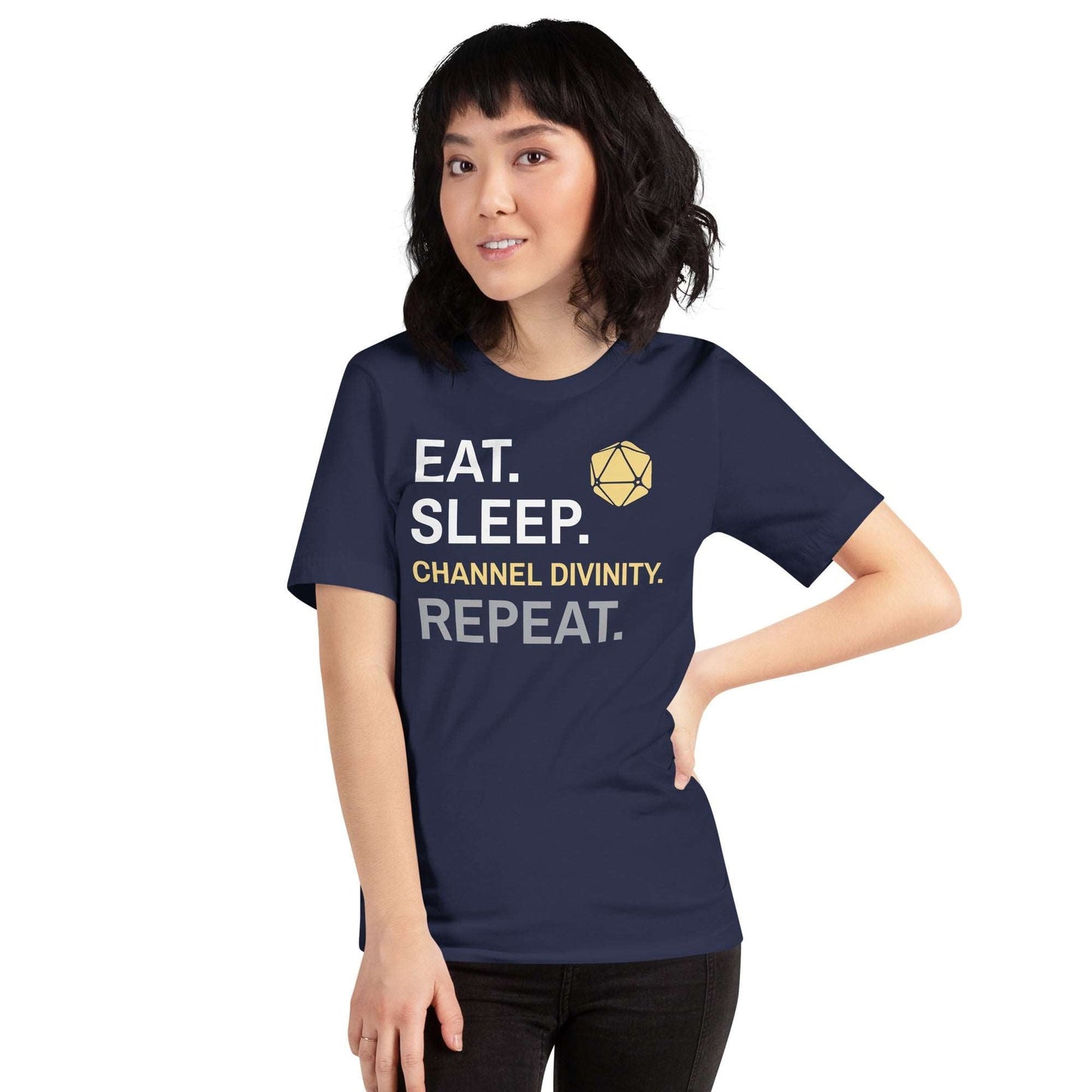 Cleric Class T-Shirt – 'Eat, Sleep, Channel Divinity, Repeat' – Dungeons & Dragons Cleric Class Apparel T-Shirt