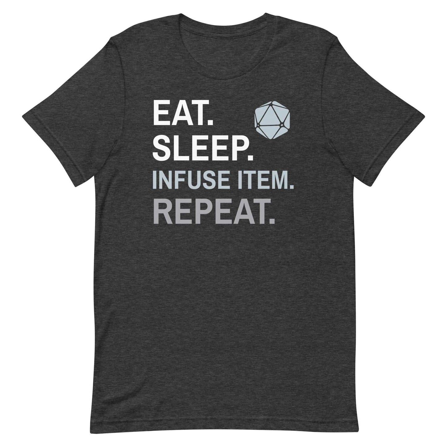 Artificer Class T-Shirt – 'Eat, Sleep, Infuse Item, Repeat' – Dungeons & Dragons Artificer Apparel T-Shirt Dark Grey Heather / S