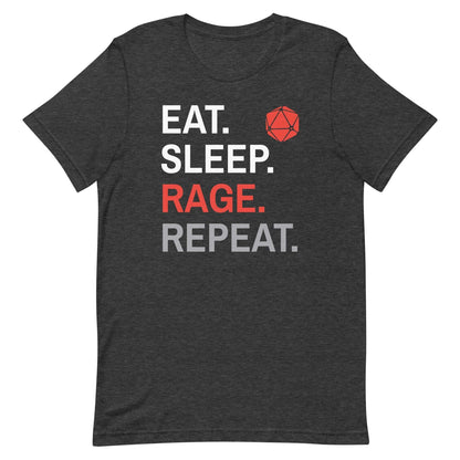 Barbarian Class T-Shirt – 'Eat, Sleep, Rage, Repeat' – Dungeons & Dragons Barbarian Apparel T-Shirt Dark Grey Heather / S
