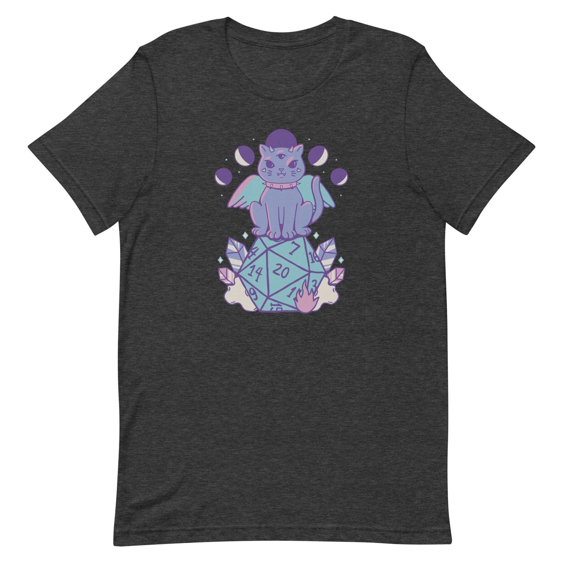 DnD Cat D20 T-shirt - Cute Dungeons & Dragons Tee T-Shirt Dark Grey Heather / S