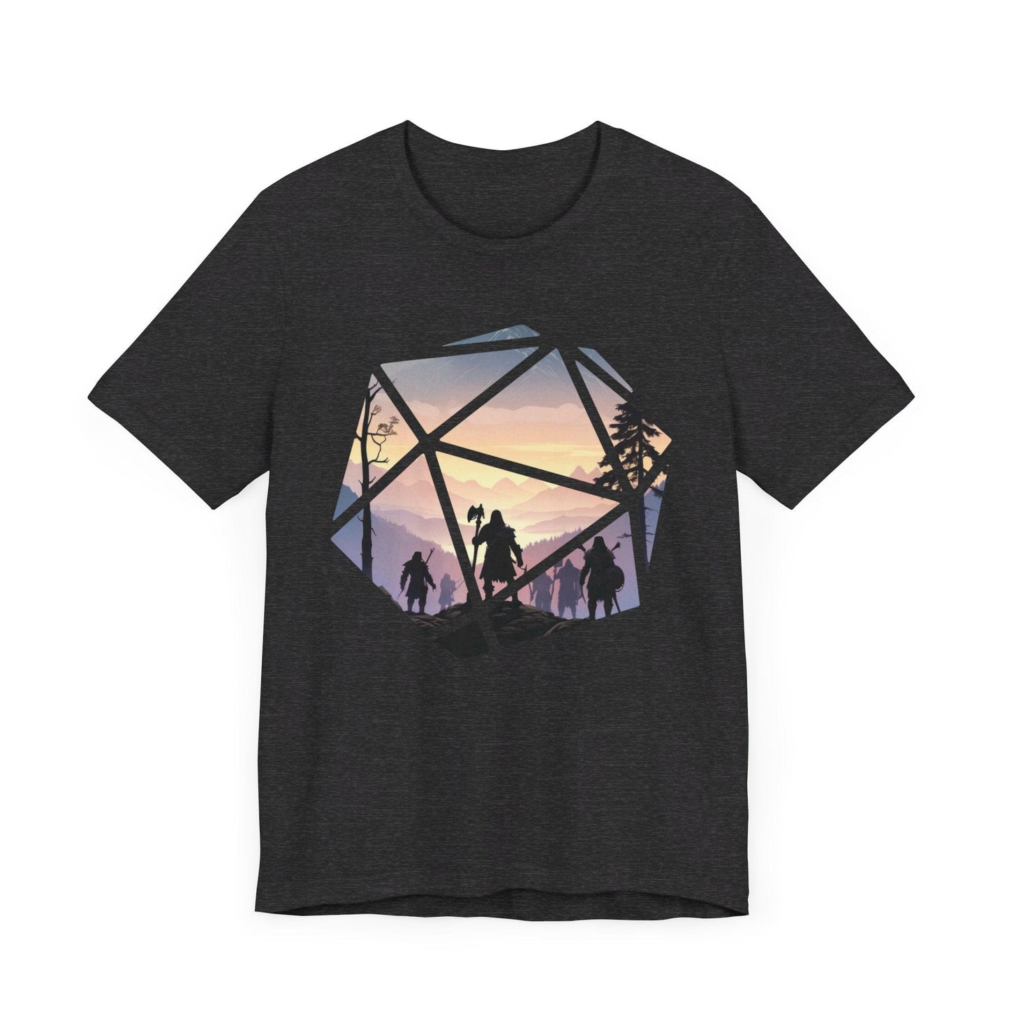 DnD Shirt | D&D D20 Landscape Tshirt | Dungeons And Dragons D20 Scene Tee T-Shirt Dark Grey Heather / S