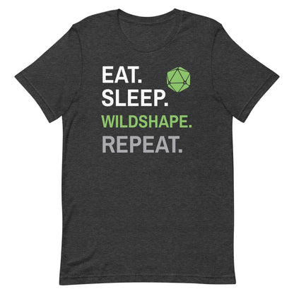 Druid Class T-Shirt – 'Eat, Sleep, Wildshape, Repeat' – Dungeons & Dragons Druid Apparel T-Shirt Dark Grey Heather / S