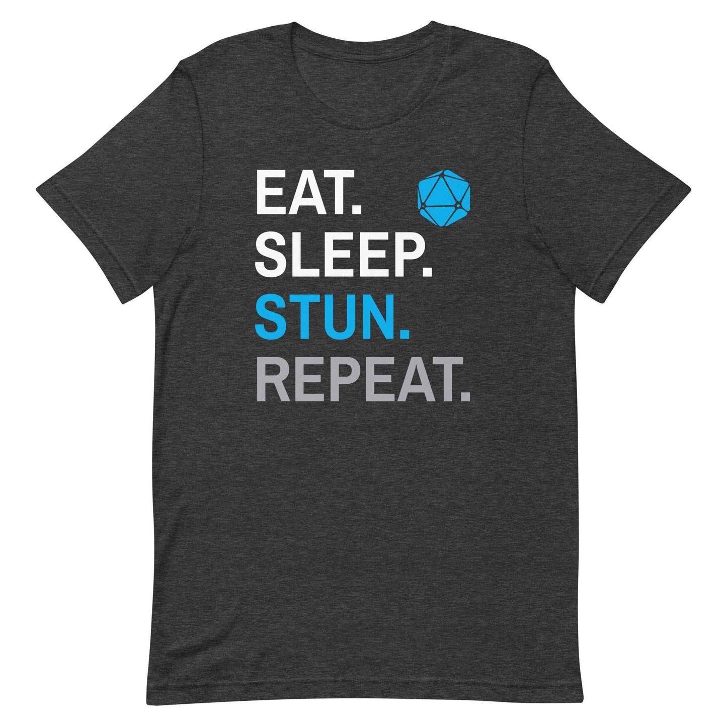 Monk Class T-Shirt – 'Eat, Sleep, Stun, Repeat' – Dungeons & Dragons Monk Apparel T-Shirt Dark Grey Heather / S