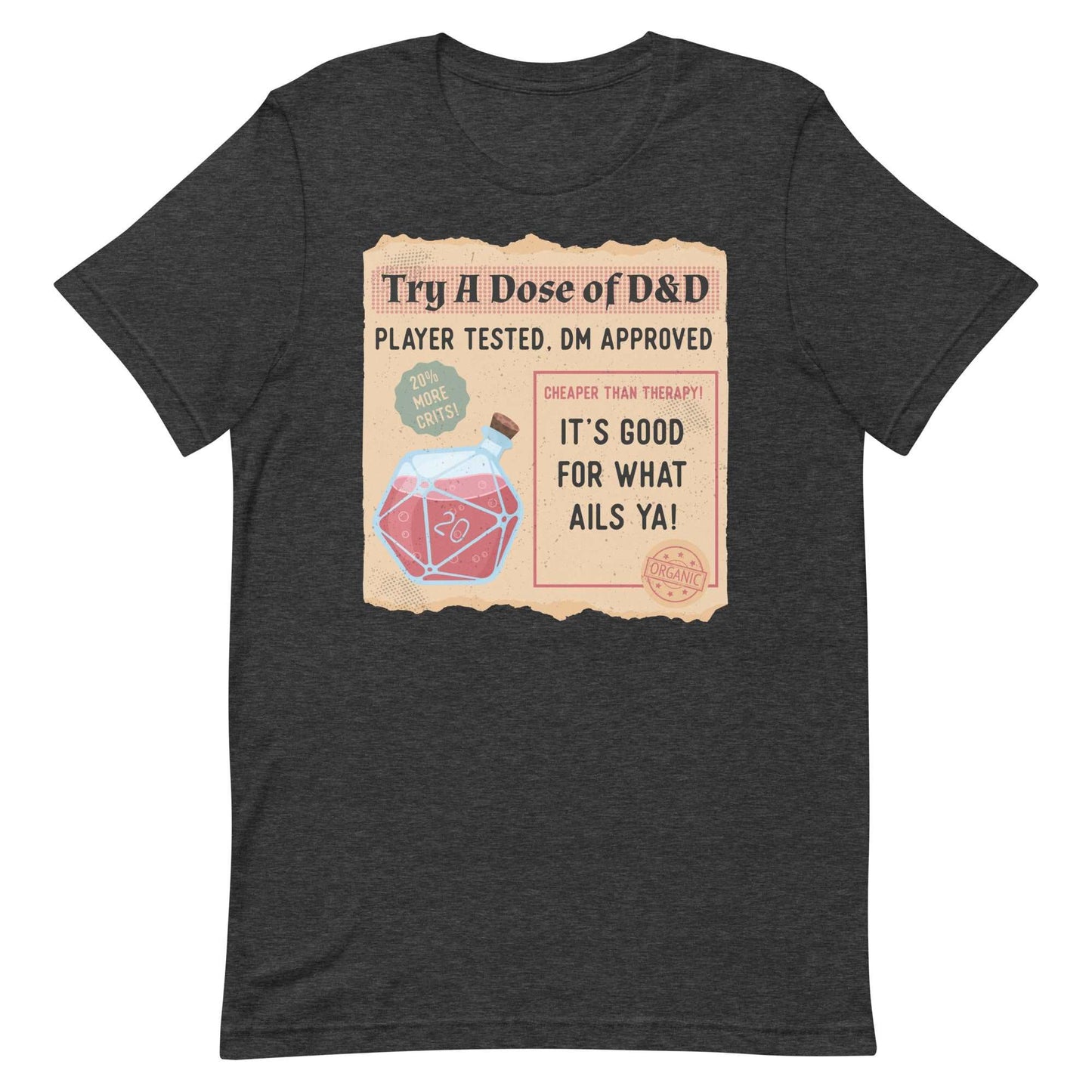 Vintage DnD Health Potion T-Shirt – Player Tested, DM Approved T-Shirt Dark Grey Heather / S