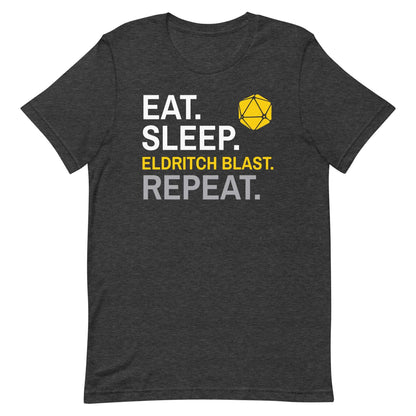 Warlock Class T-Shirt – 'Eat, Sleep, Eldritch Blast, Repeat' – Dungeons & Dragons Warlock Apparel T-Shirt Dark Grey Heather / S