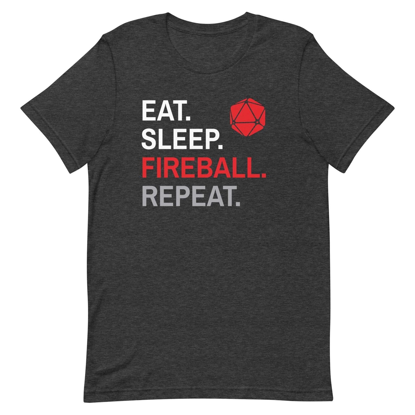 Printify T-Shirt Dark Grey Heather / S Wizard Class T-Shirt – 'Eat, Sleep, Fireball, Repeat' – Dungeons & Dragons Wizard Apparel