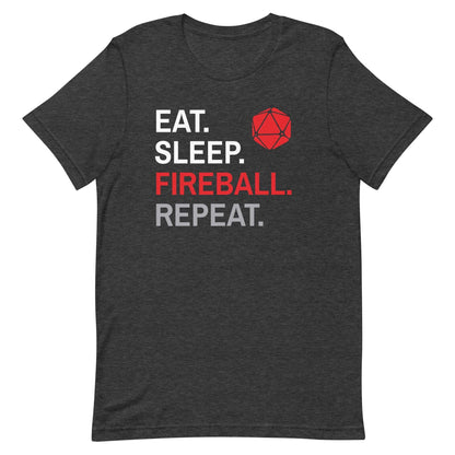 Printify T-Shirt Dark Grey Heather / S Wizard Class T-Shirt – 'Eat, Sleep, Fireball, Repeat' – Dungeons & Dragons Wizard Apparel