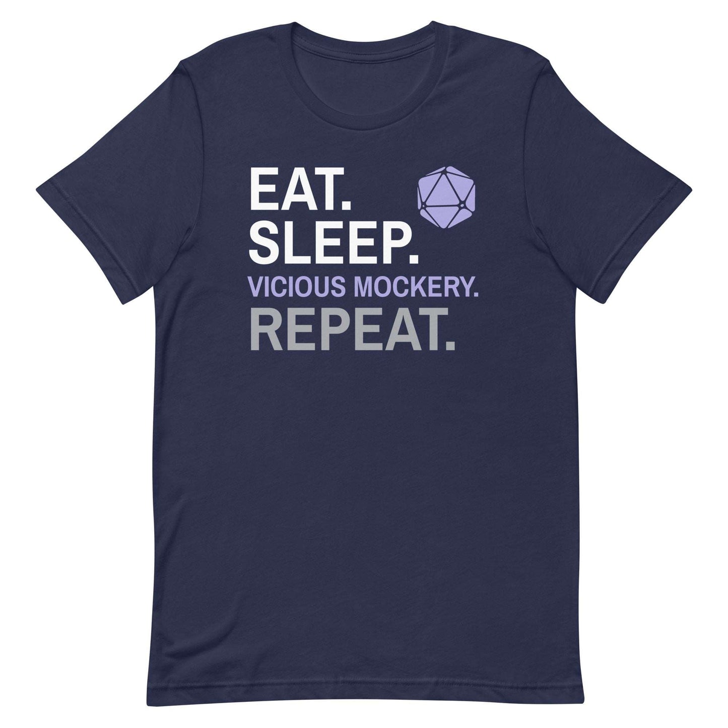 Bard Class T-Shirt – 'Eat, Sleep, Vicious Mockery, Repeat' – Dungeons & Dragons Bard Class Apparel T-Shirt Navy / S