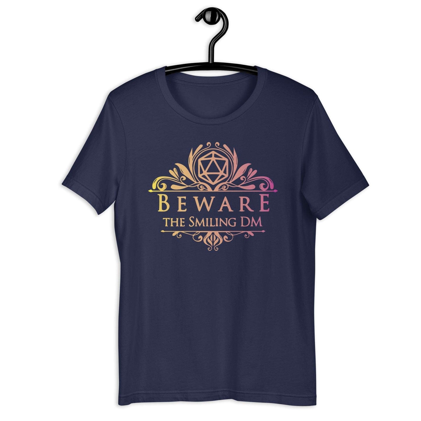Beware the Smiling DM T-Shirt – Dungeon Master Apparel T-Shirt Navy / S