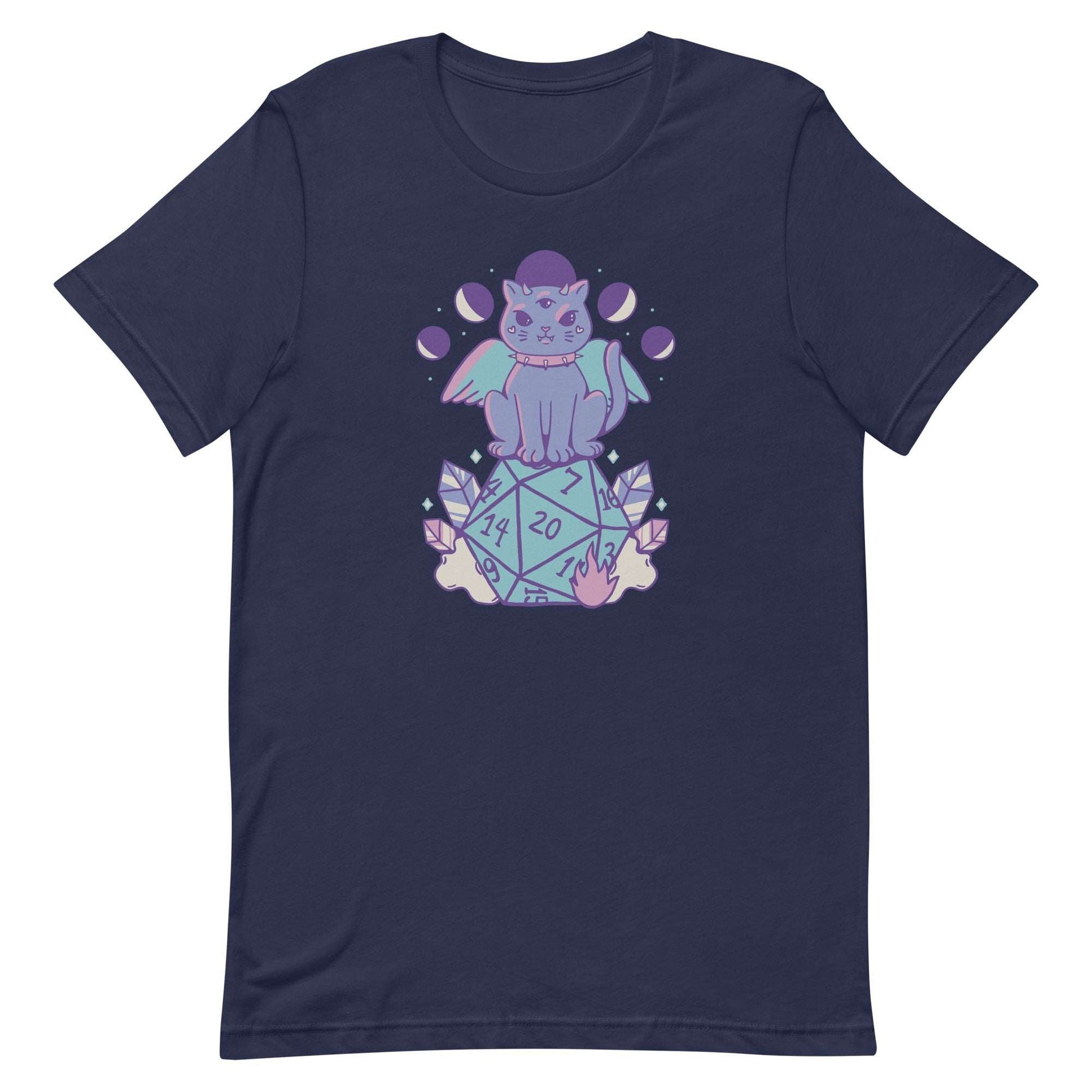 DnD Cat D20 T-shirt - Cute Dungeons & Dragons Tee T-Shirt Navy / S