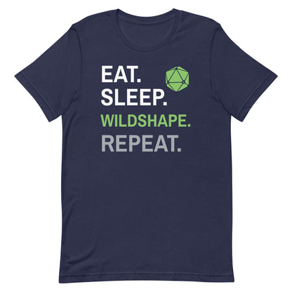 Druid Class T-Shirt – 'Eat, Sleep, Wildshape, Repeat' – Dungeons & Dragons Druid Apparel T-Shirt Navy / S