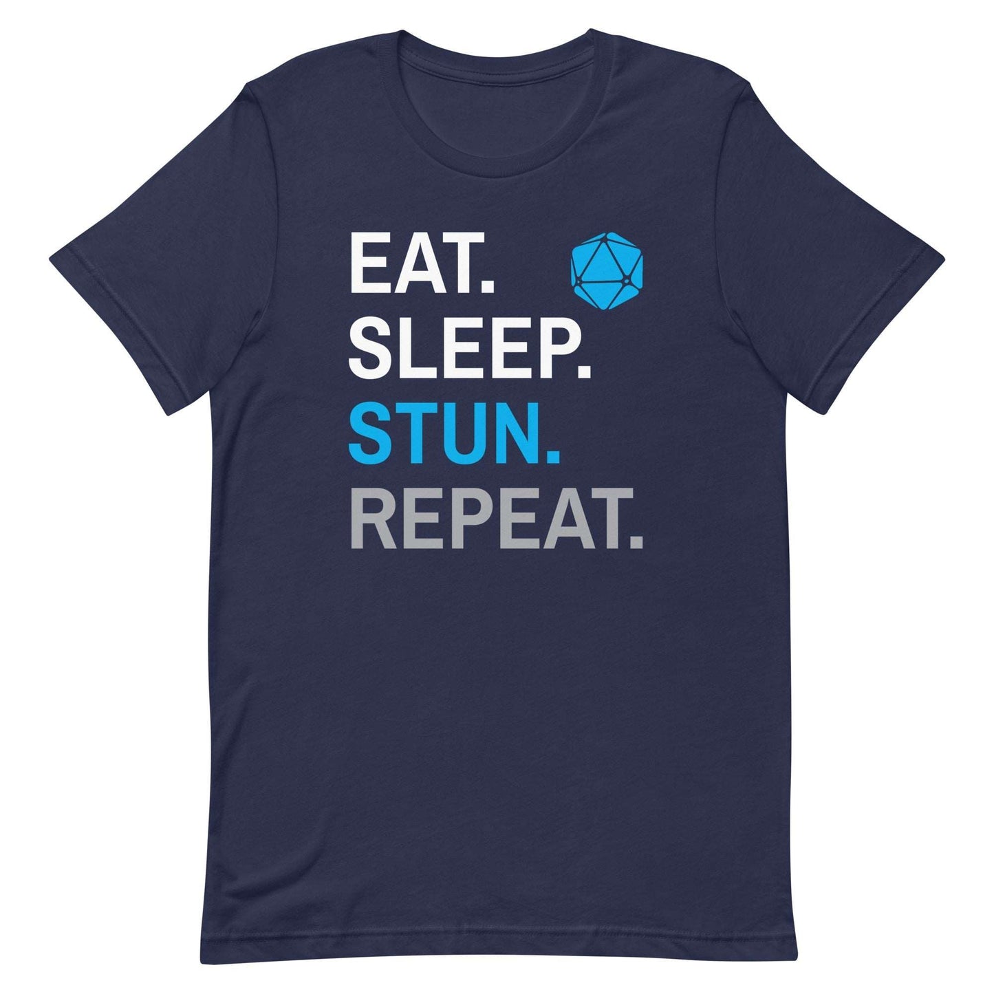 Monk Class T-Shirt – 'Eat, Sleep, Stun, Repeat' – Dungeons & Dragons Monk Apparel T-Shirt Navy / S