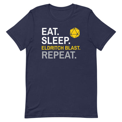 Warlock Class T-Shirt – 'Eat, Sleep, Eldritch Blast, Repeat' – Dungeons & Dragons Warlock Apparel T-Shirt Navy / S