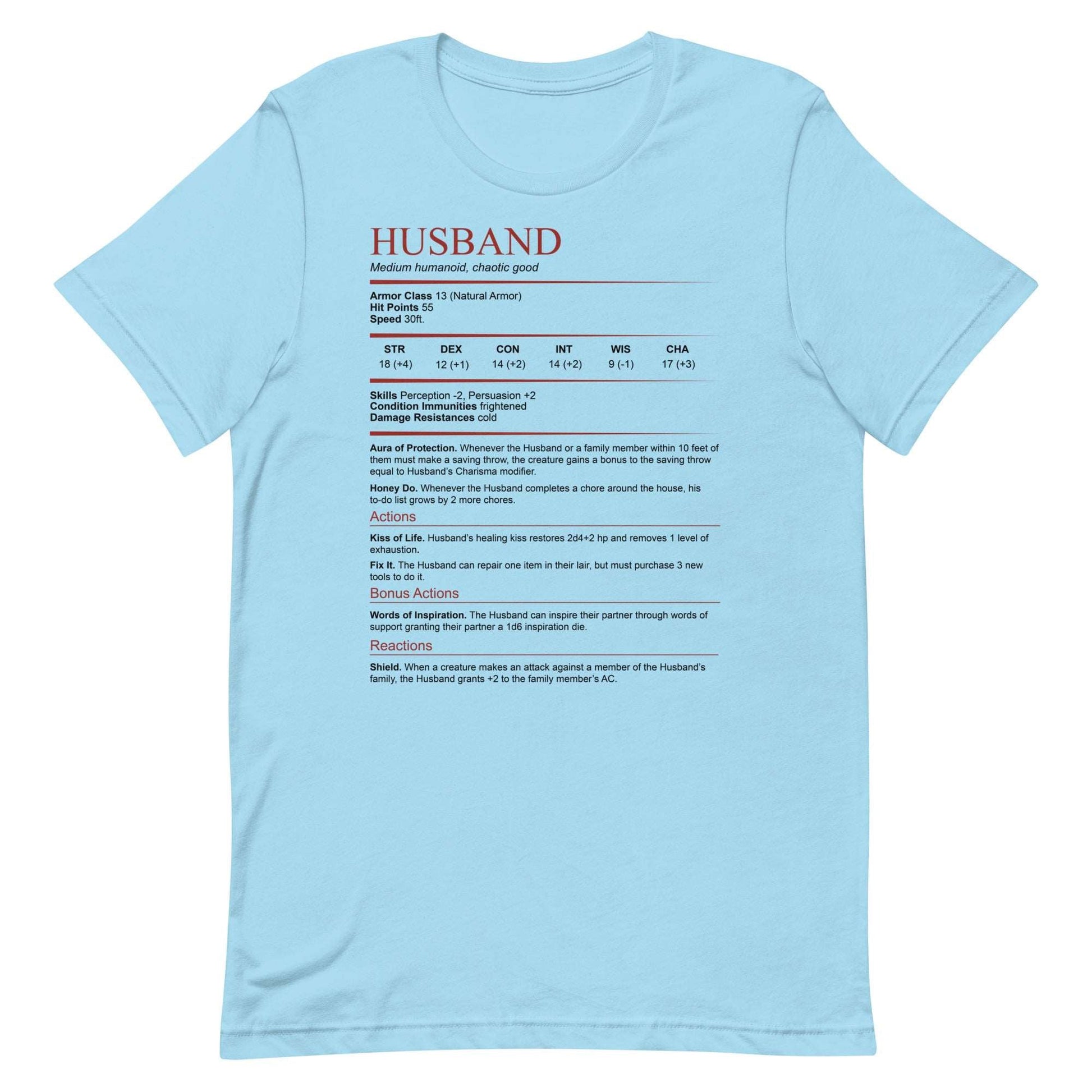 DnD Husband Stat Block Shirt - Dungeons & Dragons Anniversary Valentine's Day Gift T-Shirt Ocean Blue / S