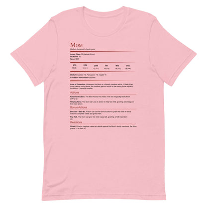 DnD Mom Stat Block Shirt - Dungeons & Dragons Mother's Day Gift T-Shirt Pink / S
