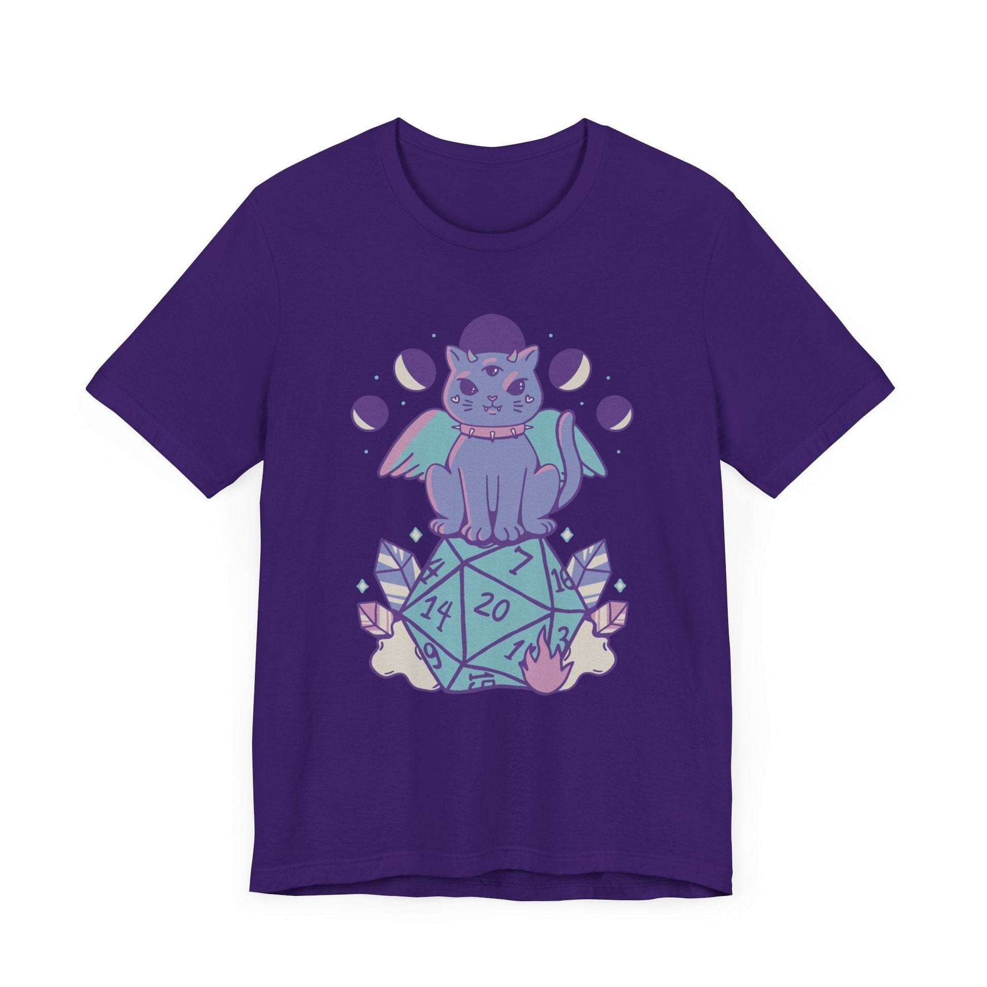 DnD Cat D20 T-shirt - Cute Dungeons & Dragons Tee T-Shirt Team Purple / S