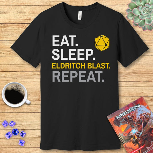 Warlock Class T-Shirt – 'Eat, Sleep, Eldritch Blast, Repeat' T-Shirt