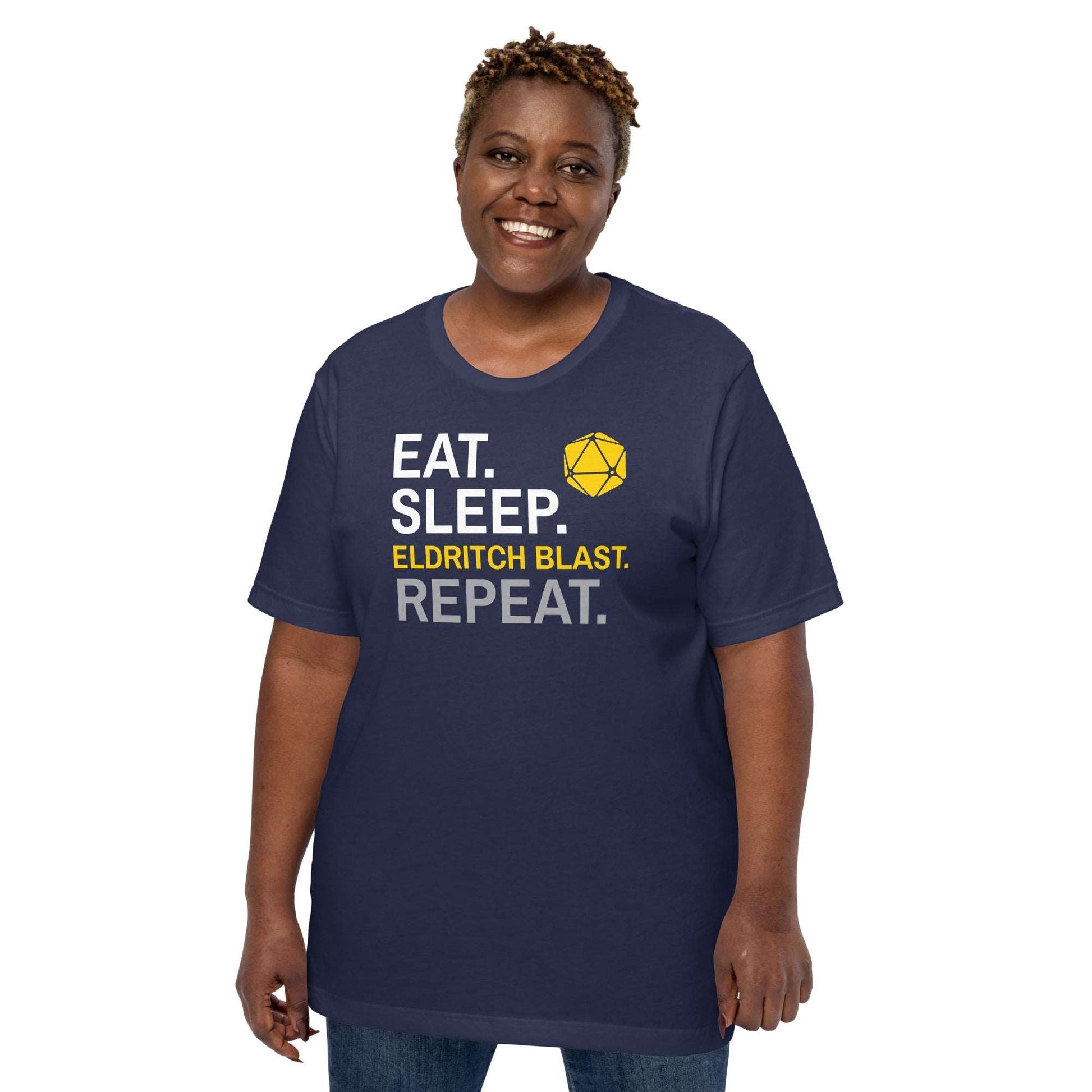 Warlock Class T-Shirt – 'Eat, Sleep, Eldritch Blast, Repeat' – Dungeons & Dragons Warlock Apparel T-Shirt