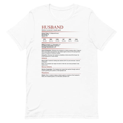 DnD Husband Stat Block Shirt - Dungeons & Dragons Anniversary Valentine's Day Gift T-Shirt White / XS