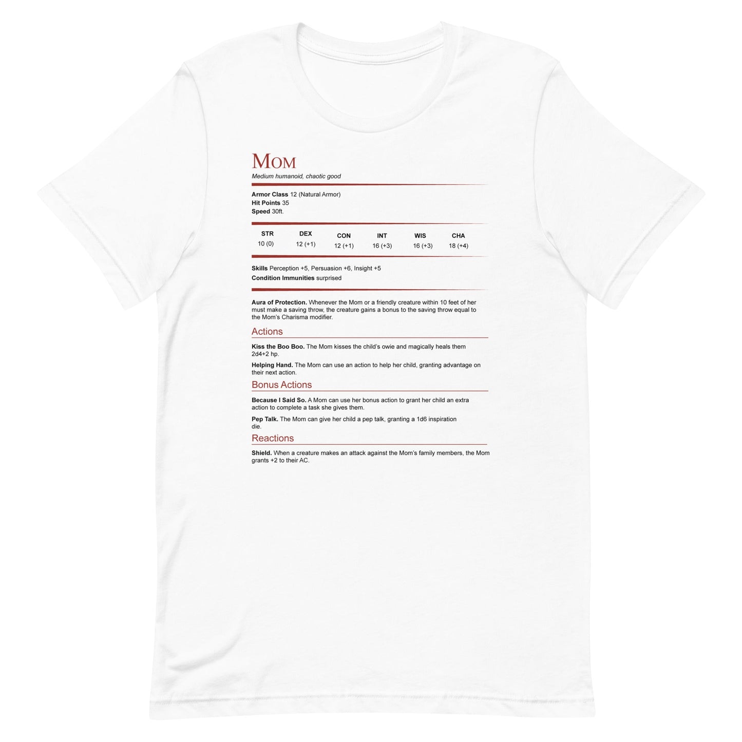 DnD Mom Stat Block Shirt - Dungeons & Dragons Mother's Day Gift T-Shirt White / XS