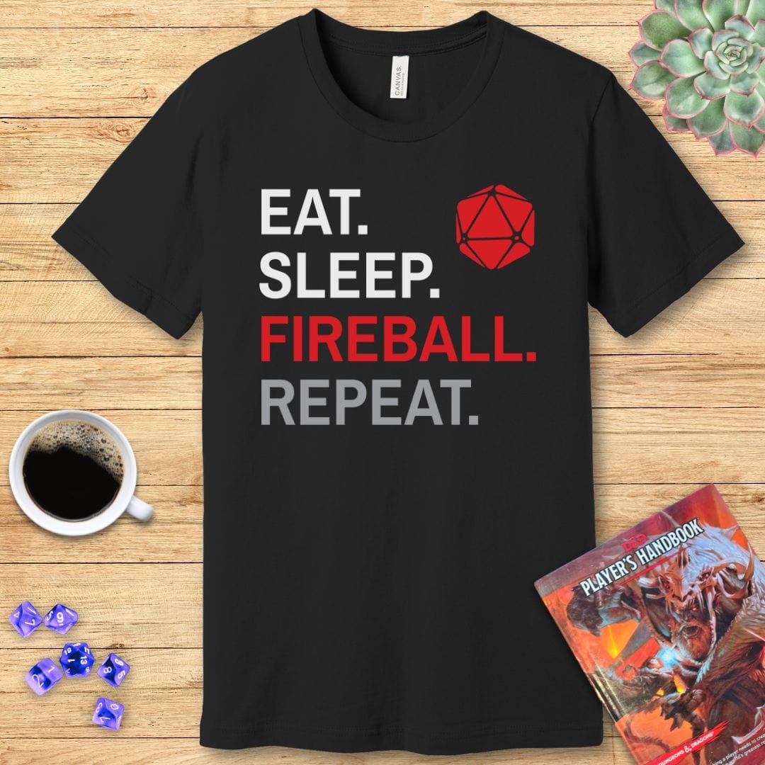 Wizard Class T-Shirt – 'Eat, Sleep, Fireball, Repeat' T-Shirt