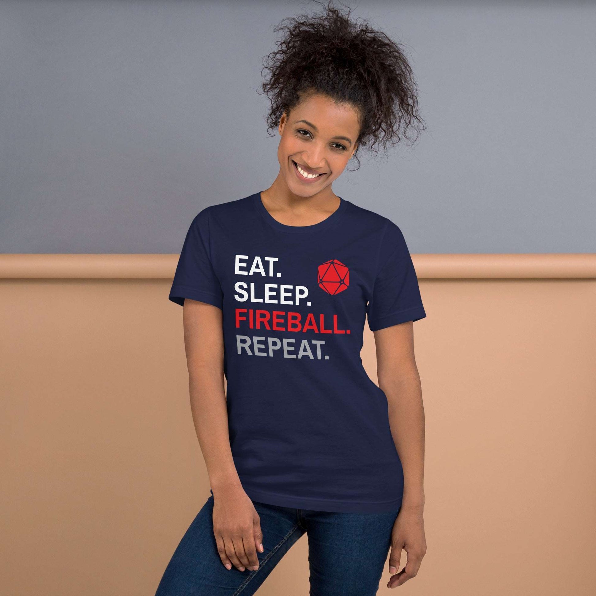 Printify T-Shirt Wizard Class T-Shirt – 'Eat, Sleep, Fireball, Repeat' – Dungeons & Dragons Wizard Apparel