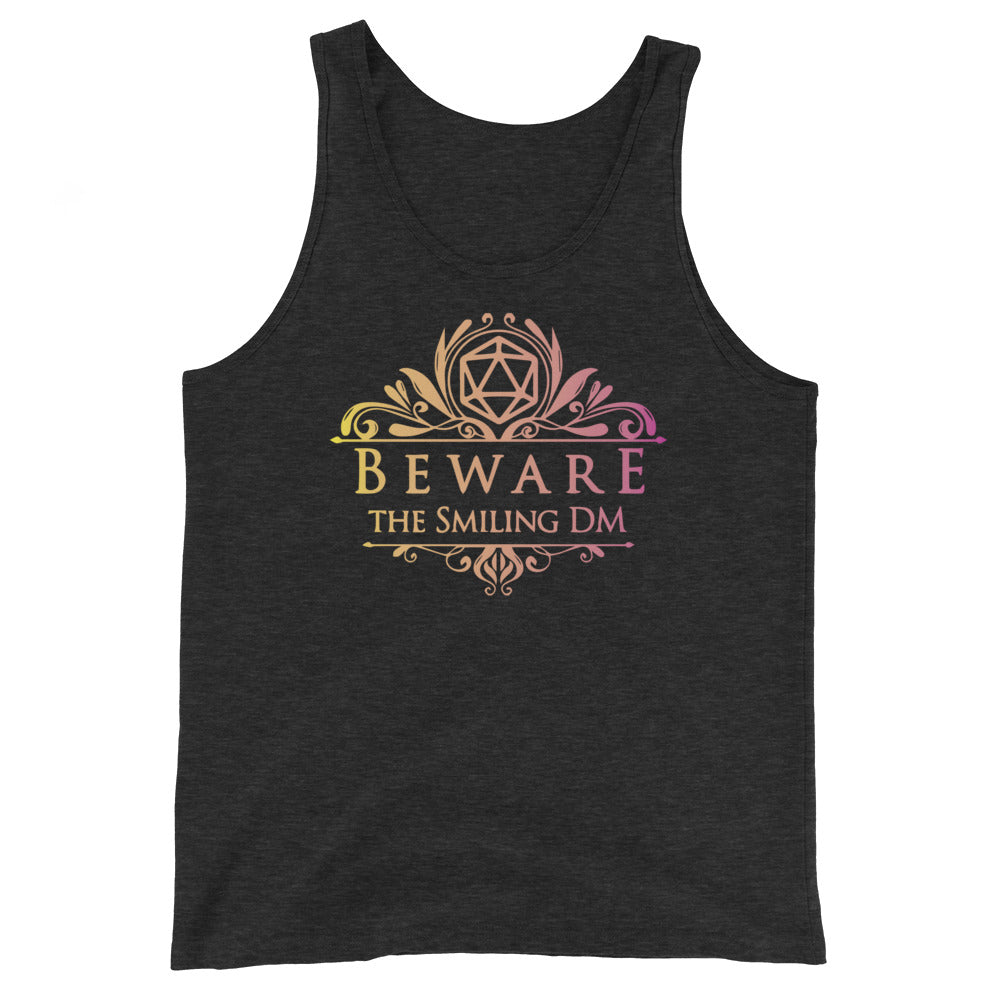 DnD Dungeon Master Tank Top - Beware the Smiling DM Tank Top XS / Charcoal Black TriBlend