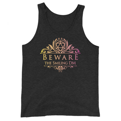 DnD Dungeon Master Tank Top - Beware the Smiling DM Tank Top XS / Charcoal Black TriBlend