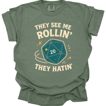 Printify T-Shirt Moss / S They See Me Rollin' They Hatin' T-Shirt - Comfort Colors