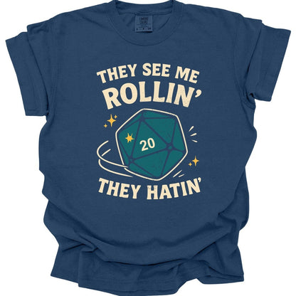 Printify T-Shirt True Navy / S They See Me Rollin' They Hatin' T-Shirt - Comfort Colors