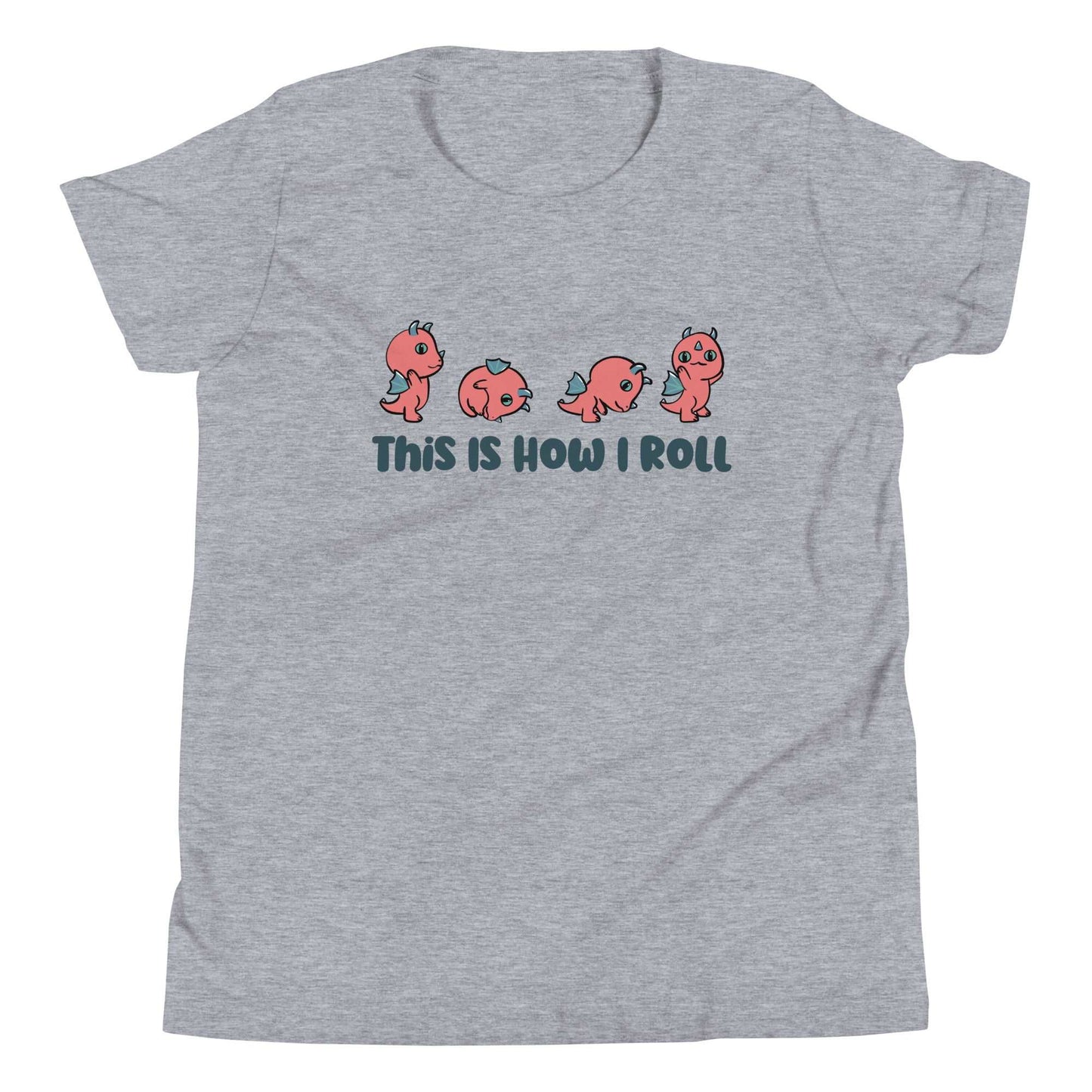 Kids' Kawaii Dragon T-Shirt - 'This Is How I Roll' Funny DnD Dragon Tee Tshirt Athletic Heather / S