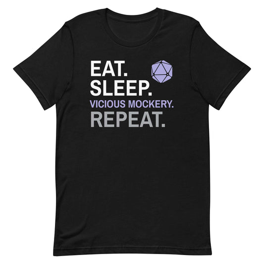 Bard Class T-Shirt – 'Eat, Sleep, Vicious Mockery, Repeat' – Dungeons & Dragons Bard Class Apparel