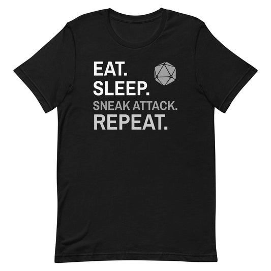 Rogue Class T-Shirt – 'Eat, Sleep, Sneak Attack, Repeat' – Dungeons & Dragons Rogue Apparel