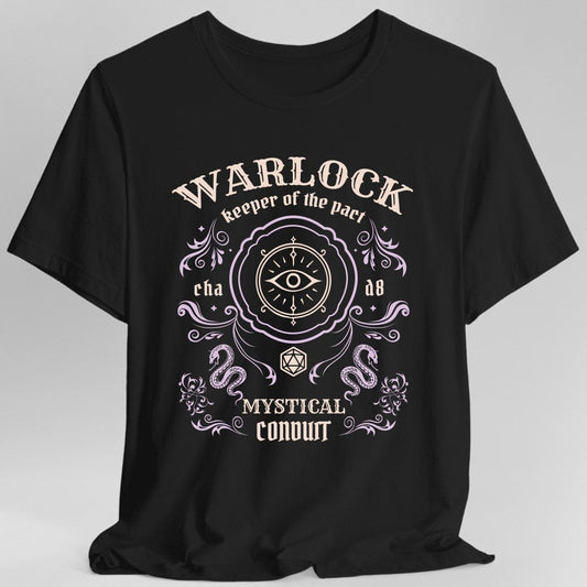 Printify T-Shirt Black / S Warlock Class Vintage Label T-Shirt
