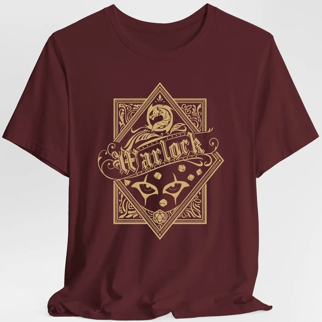 Printify T-Shirt Maroon / S Warlock D&D Class Emblem T-shirt
