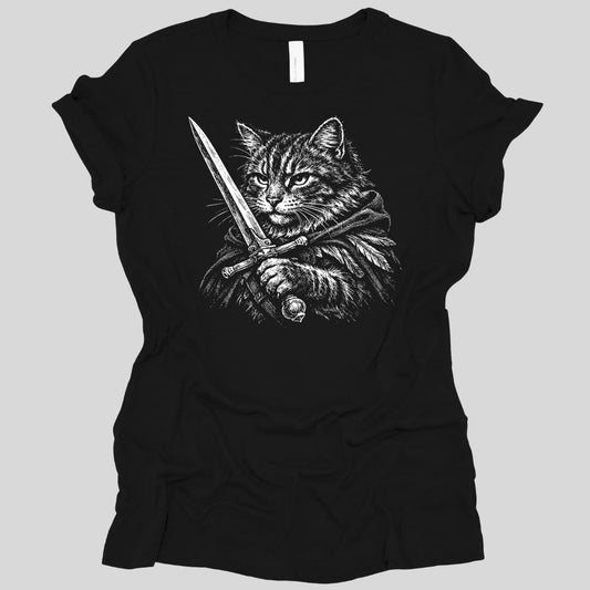 Printify T-Shirt Black / S Warrior Cat Fantasy Women's T-shirt