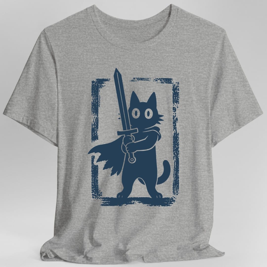The same Warrior Cat design, on a sport grey t-shirt.
