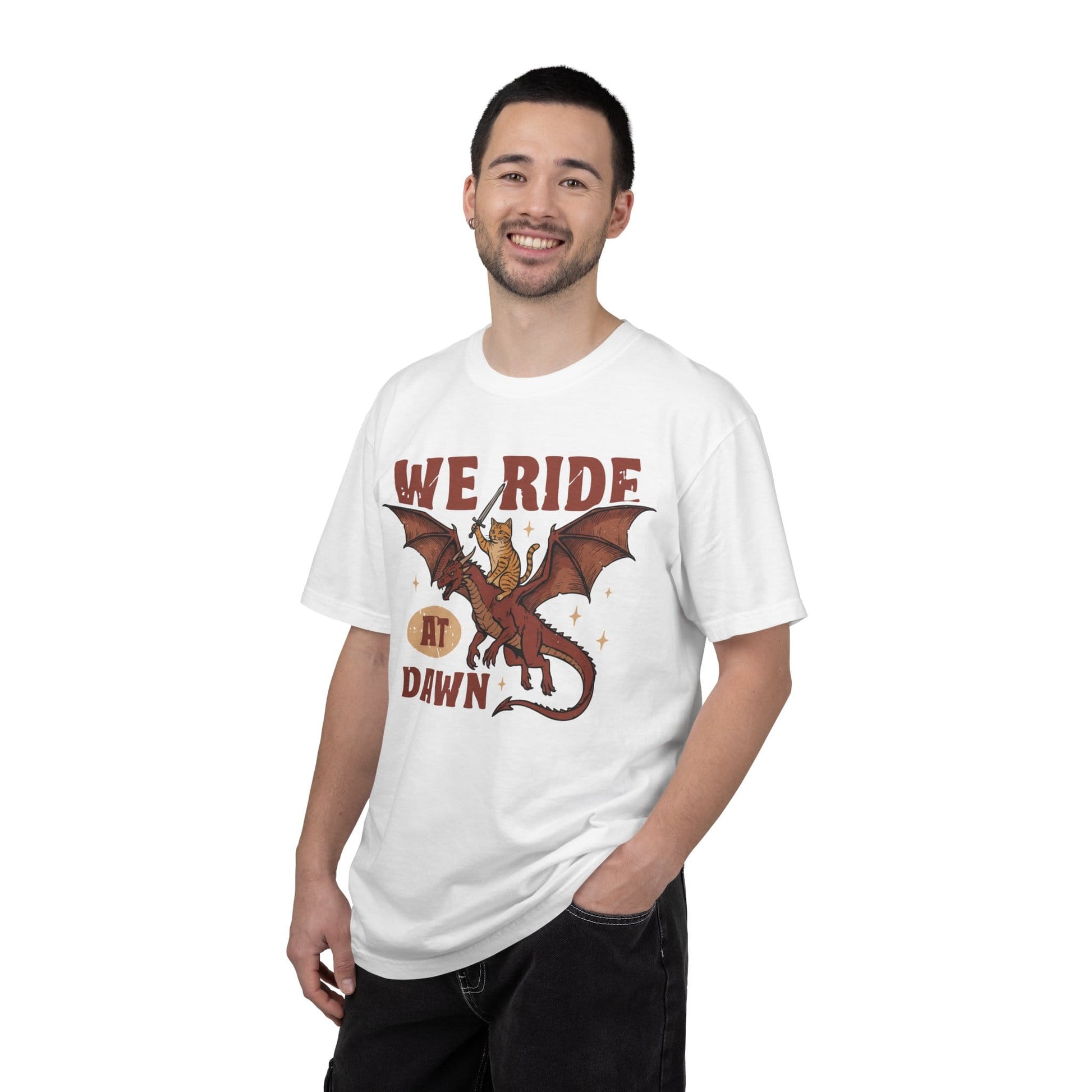 Printify T-Shirt We Ride At Dawn Dragon Cat T-shirt - Comfort Colors