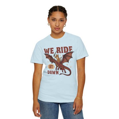 Printify T-Shirt We Ride At Dawn Dragon Cat T-shirt - Comfort Colors