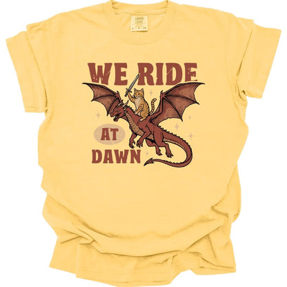Printify T-Shirt Butter / S We Ride At Dawn Dragon Cat T-shirt - Comfort Colors