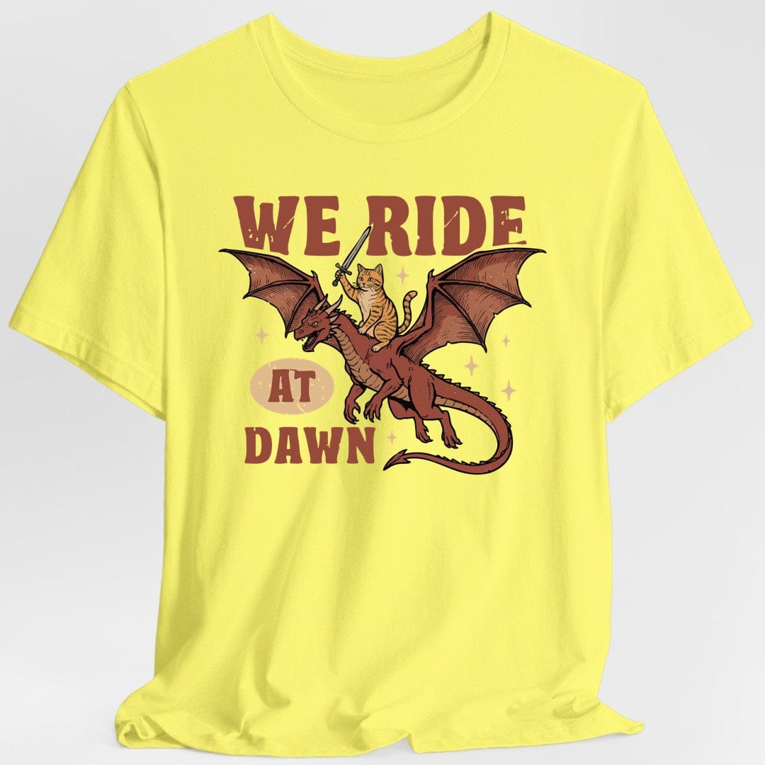 Printify T-Shirt Cornsilk / S We Ride At Dawn Dragon Cat T-shirt