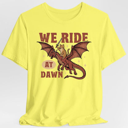 Printify T-Shirt Cornsilk / S We Ride At Dawn Dragon Cat T-shirt
