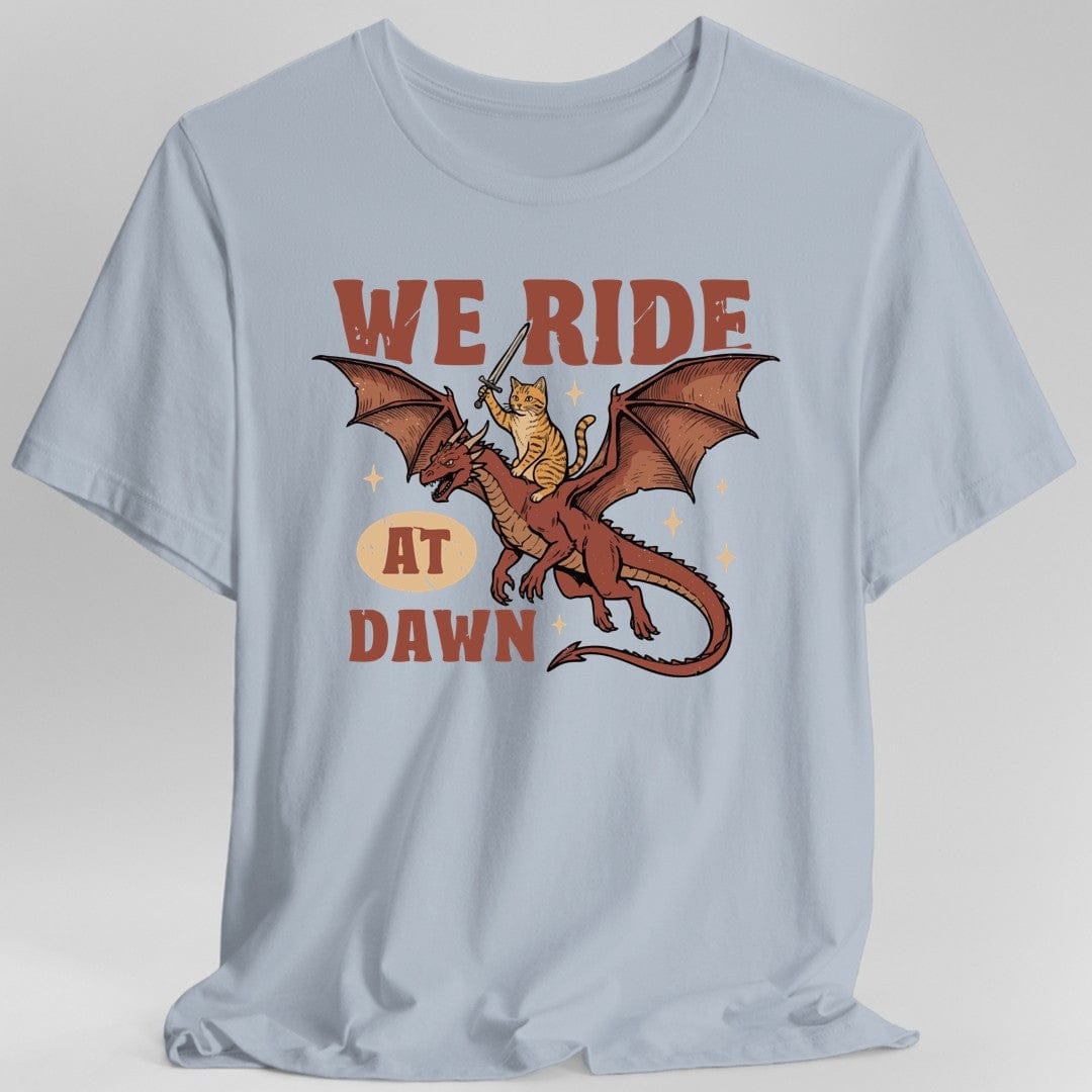 Printify T-Shirt Light Blue / S We Ride At Dawn Dragon Cat T-shirt