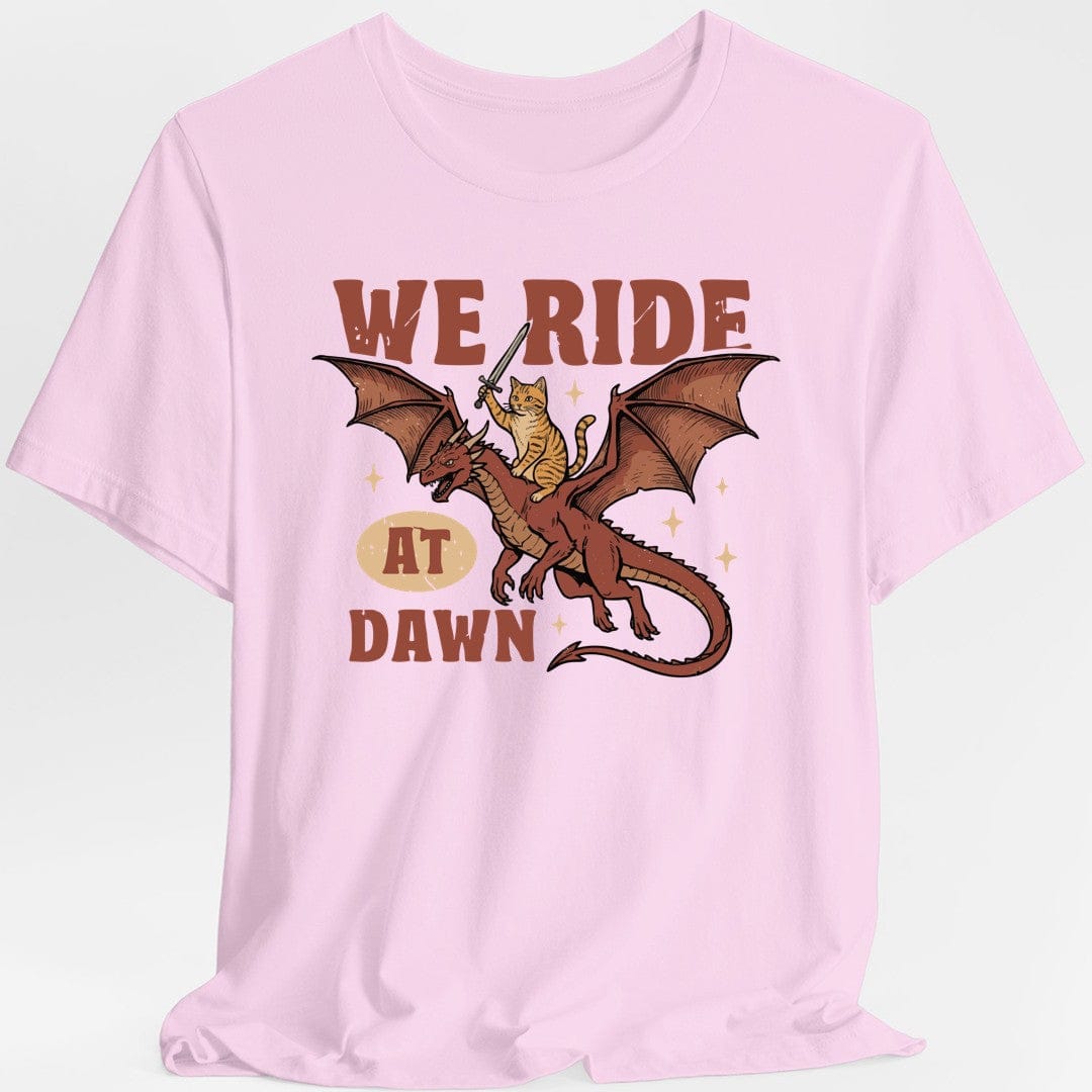 Printify T-Shirt Light Pink / S We Ride At Dawn Dragon Cat T-shirt