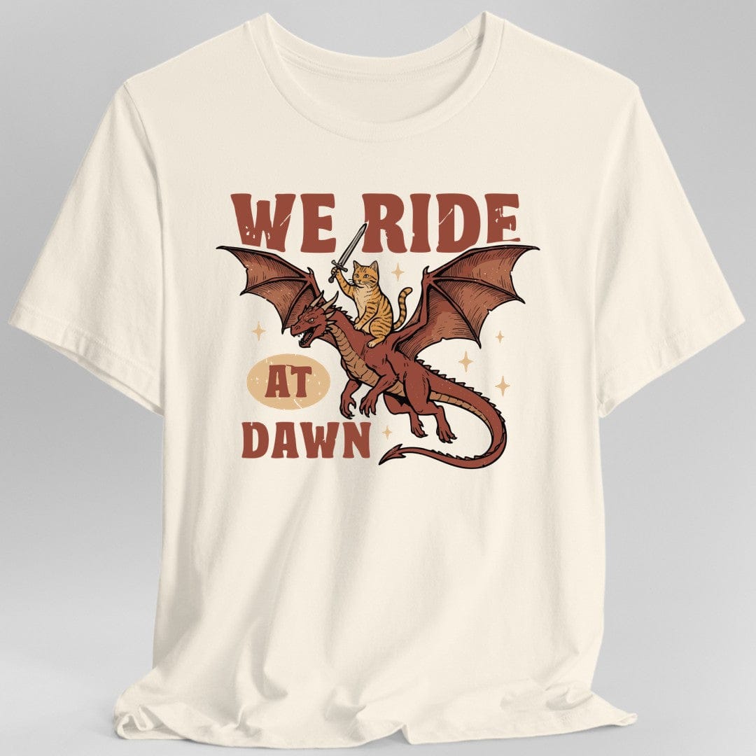 Printify T-Shirt Natural / S We Ride At Dawn Dragon Cat T-shirt