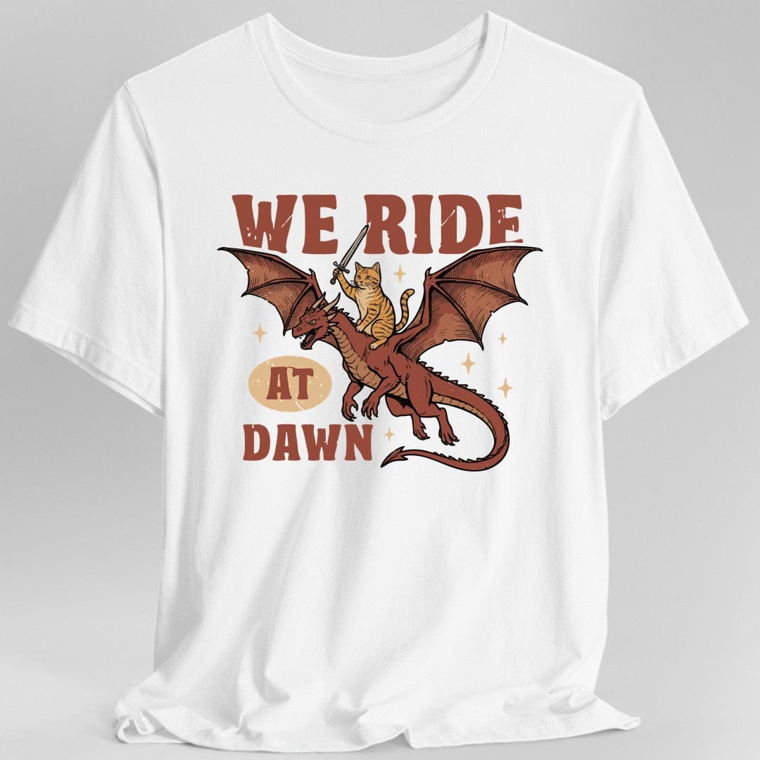 Printify T-Shirt White / S We Ride At Dawn Dragon Cat T-shirt
