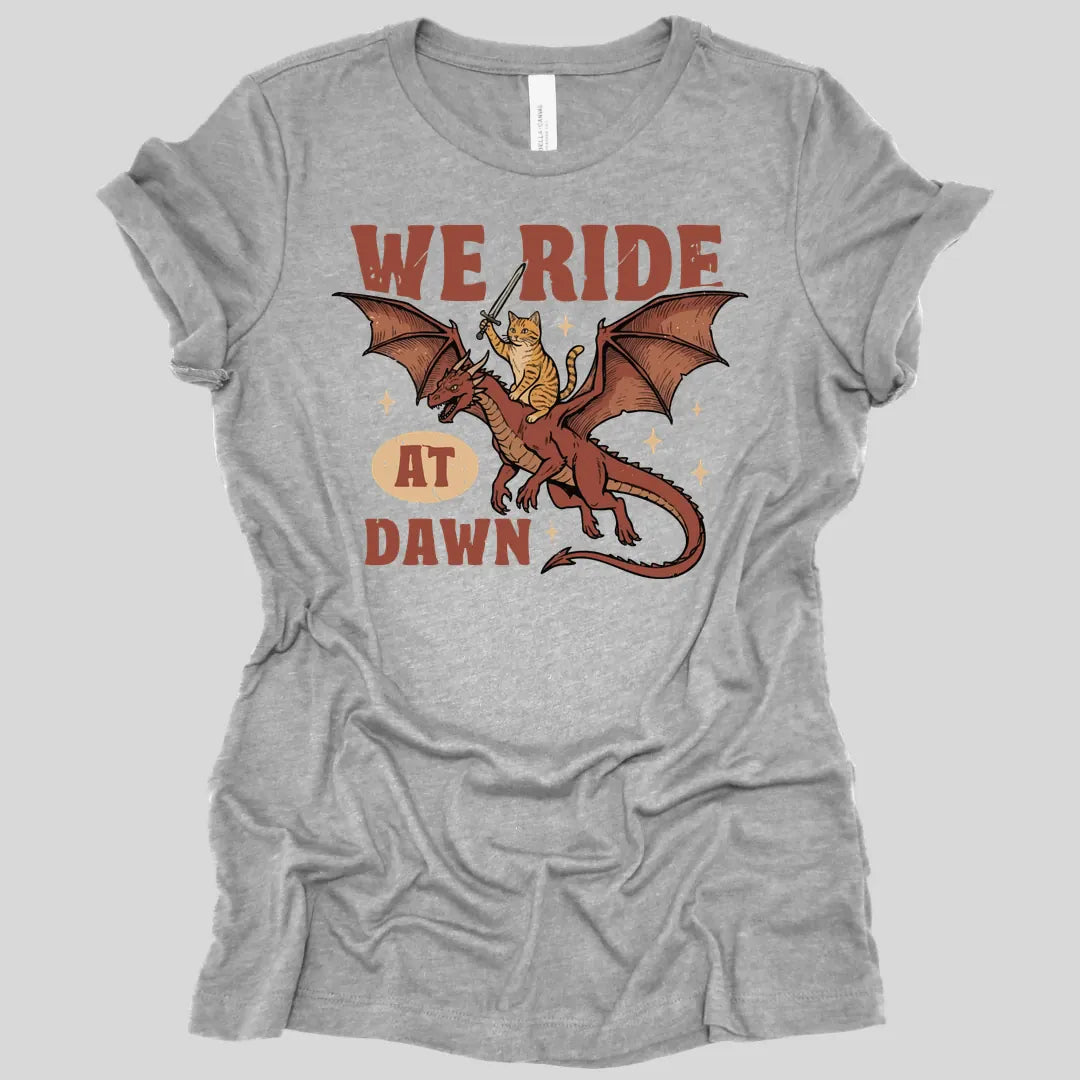 Printify T-Shirt Athletic Heather / S We Ride At Dawn Dragon Cat Women's T-shirt