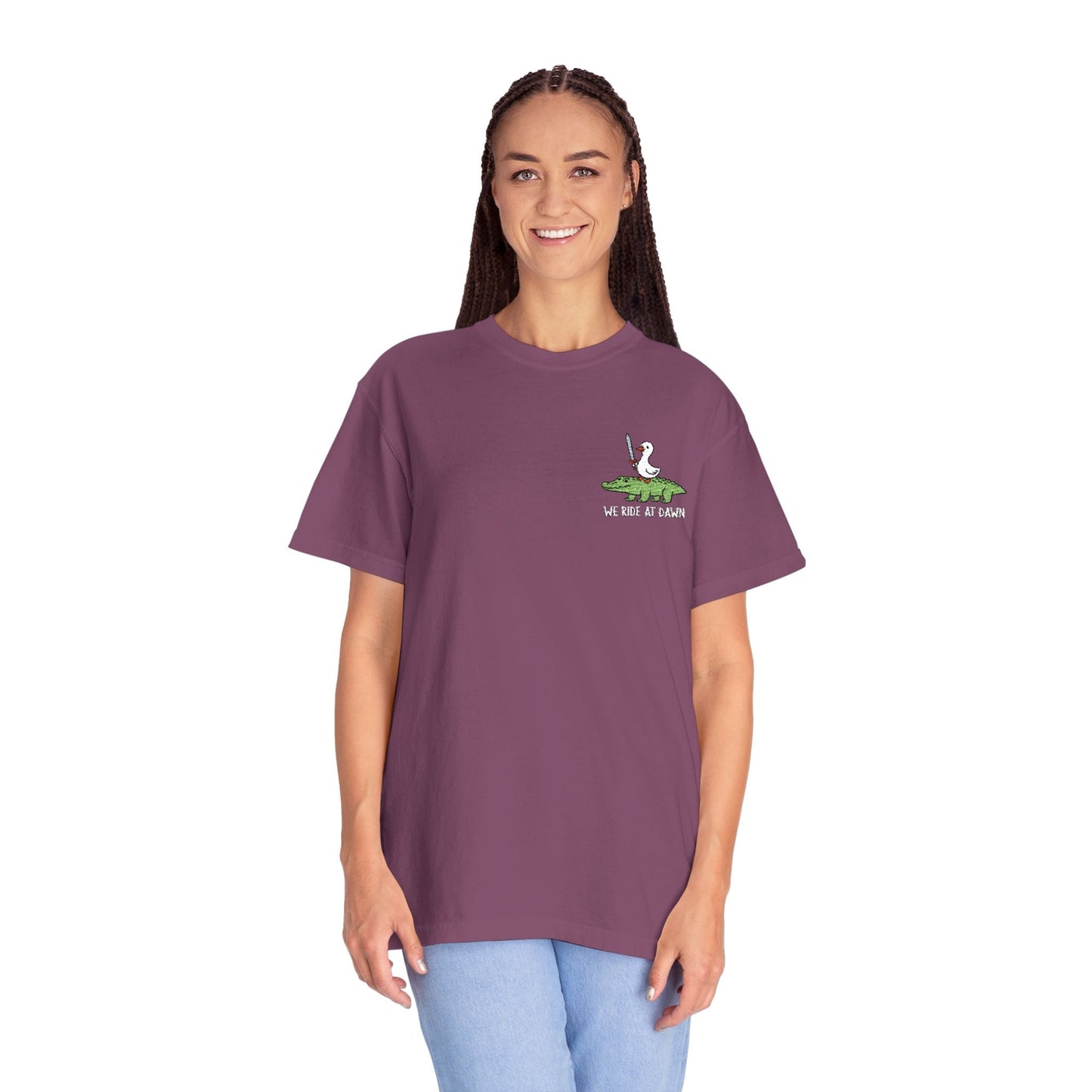 Printify T-Shirt We Ride at Dawn Embroidery T-Shirt - Comfort Colors