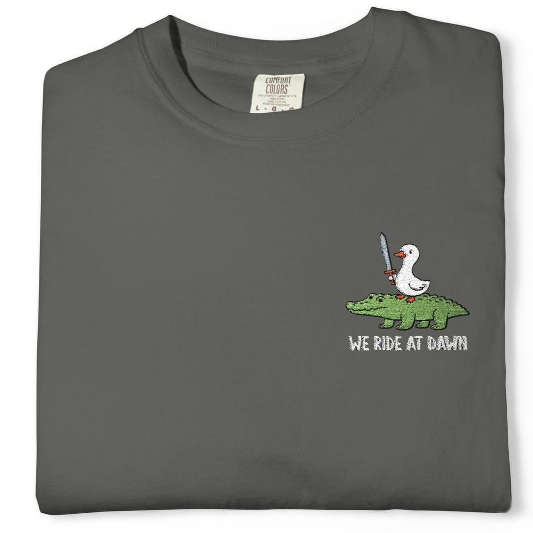 Printify T-Shirt We Ride at Dawn Embroidery T-Shirt - Comfort Colors